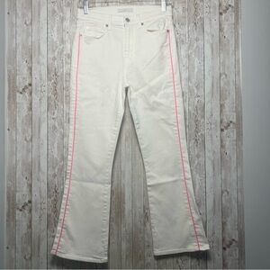 7 For All Mankind Slim Kick Jeans in White with Neon Pink Piping